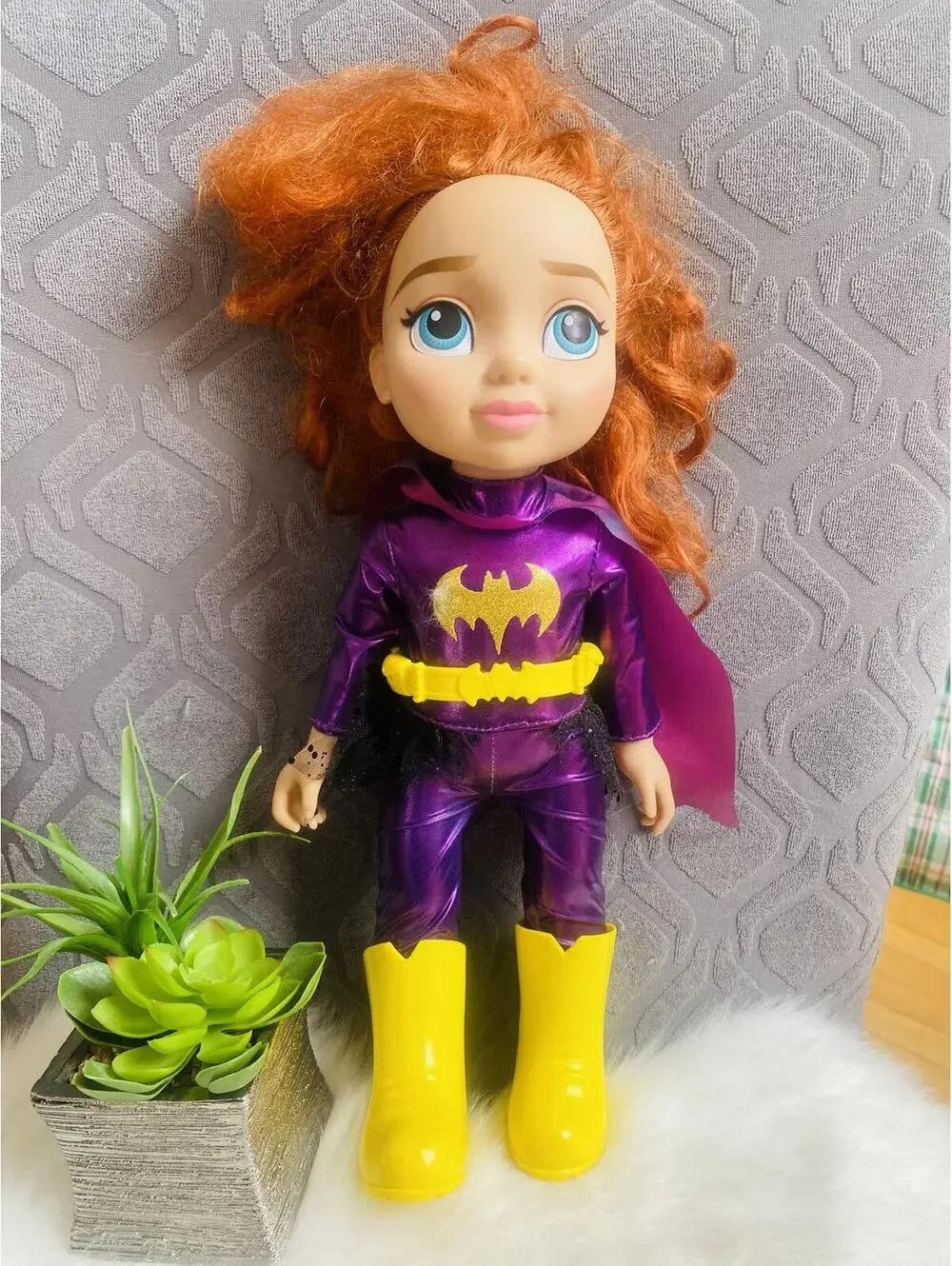 DC Bat Girl Superhero Doll with Purple Costume and Yellow Boots